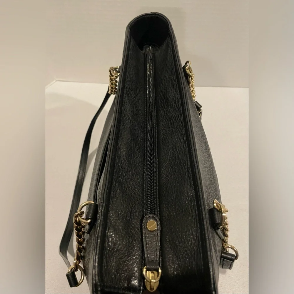 MICHAEL KORS Jet Set Gold Chain Tassel Black Pebbled Leather Large Luggage Tote